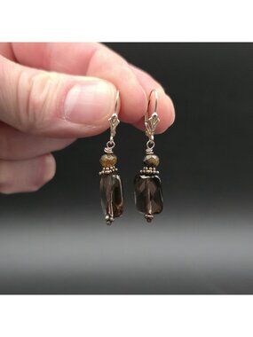Sterling Silver Natural Smoky Quartz Leverback Earrings A7443